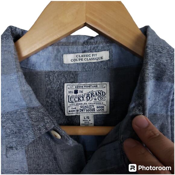 Lucky Brand Men's Classic Fit Long Sleeve Button-Up Flannel Shirt Large Gray - Picture 4 of 14